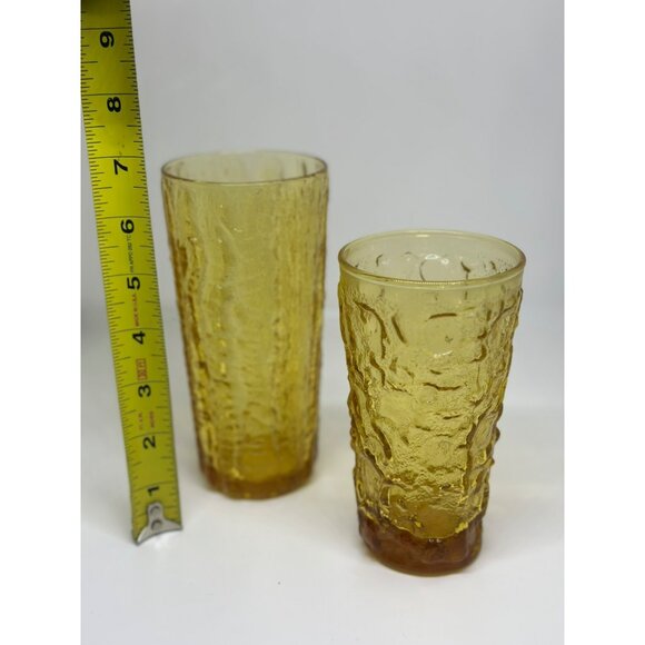 VTG Anchor Hocking Amber Yellow Textured Tumblers Set 2 - 5.5" & 7" Mid-Century - Picture 4 of 7